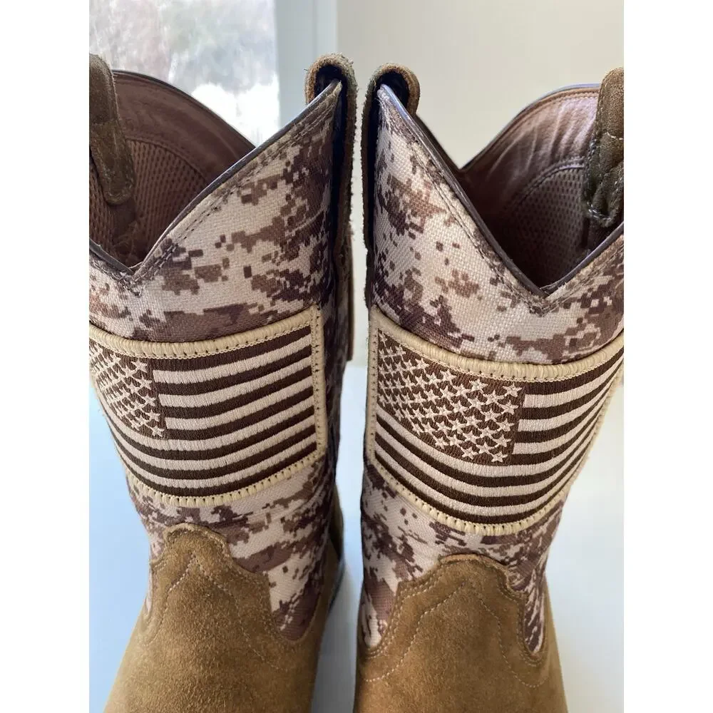 Ariat Men's Sport Patriot Mocha Suede & Sand Camo American Flag Western Boots 8D